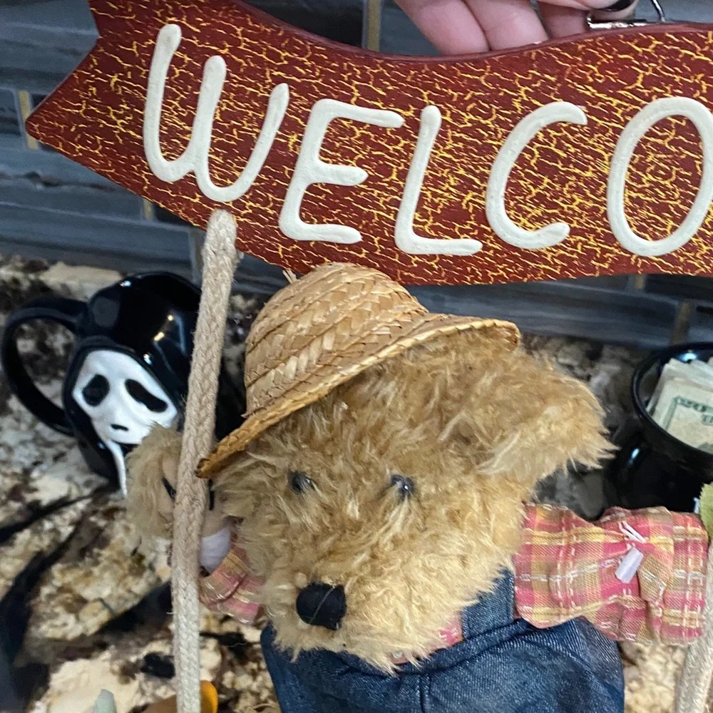 Welcome Bear Swing Decoration hanging country vintage fall door decor wreath